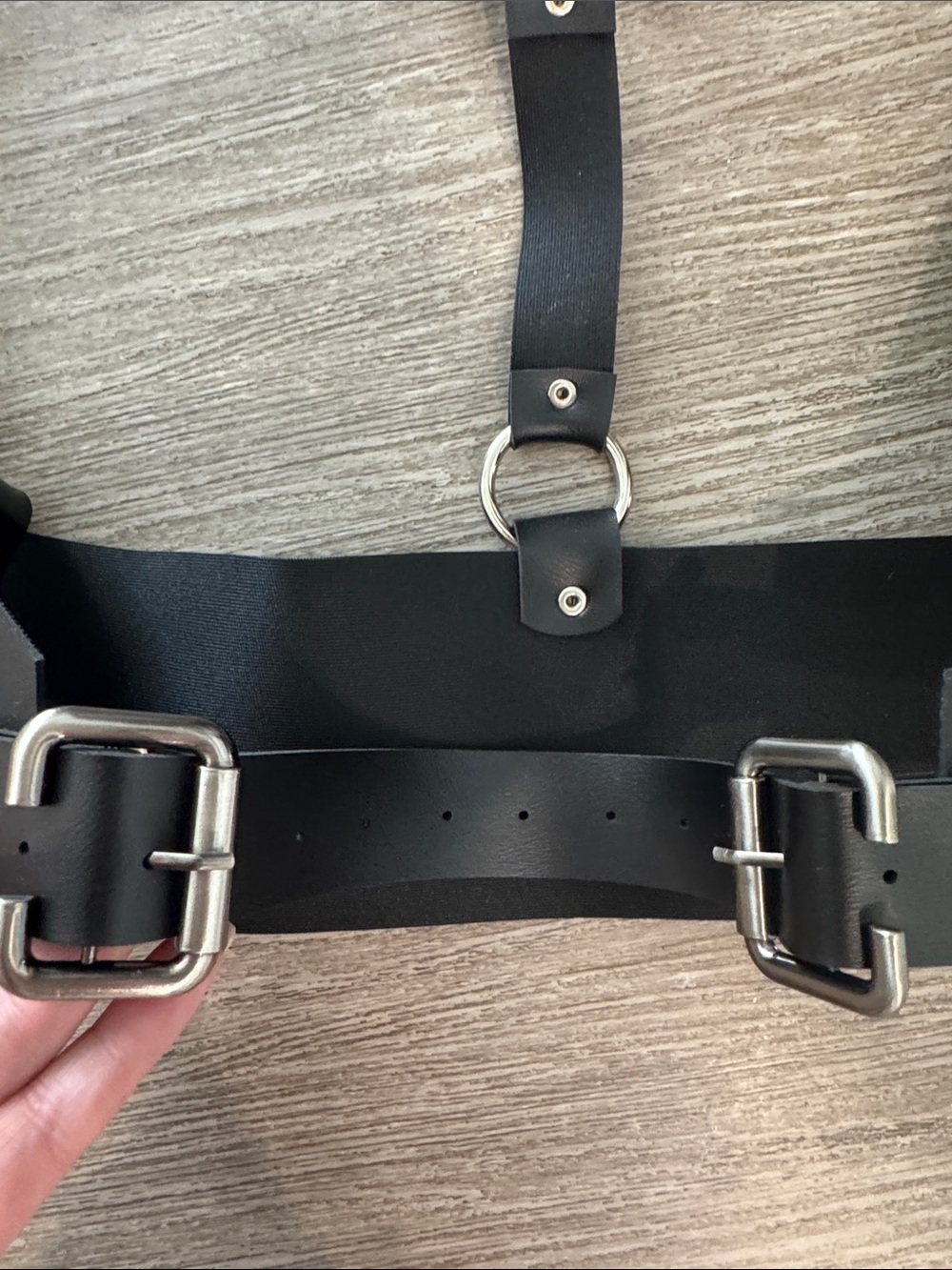 Black Leather Harness Belt with Silver Buckles - Picture 6 of 6